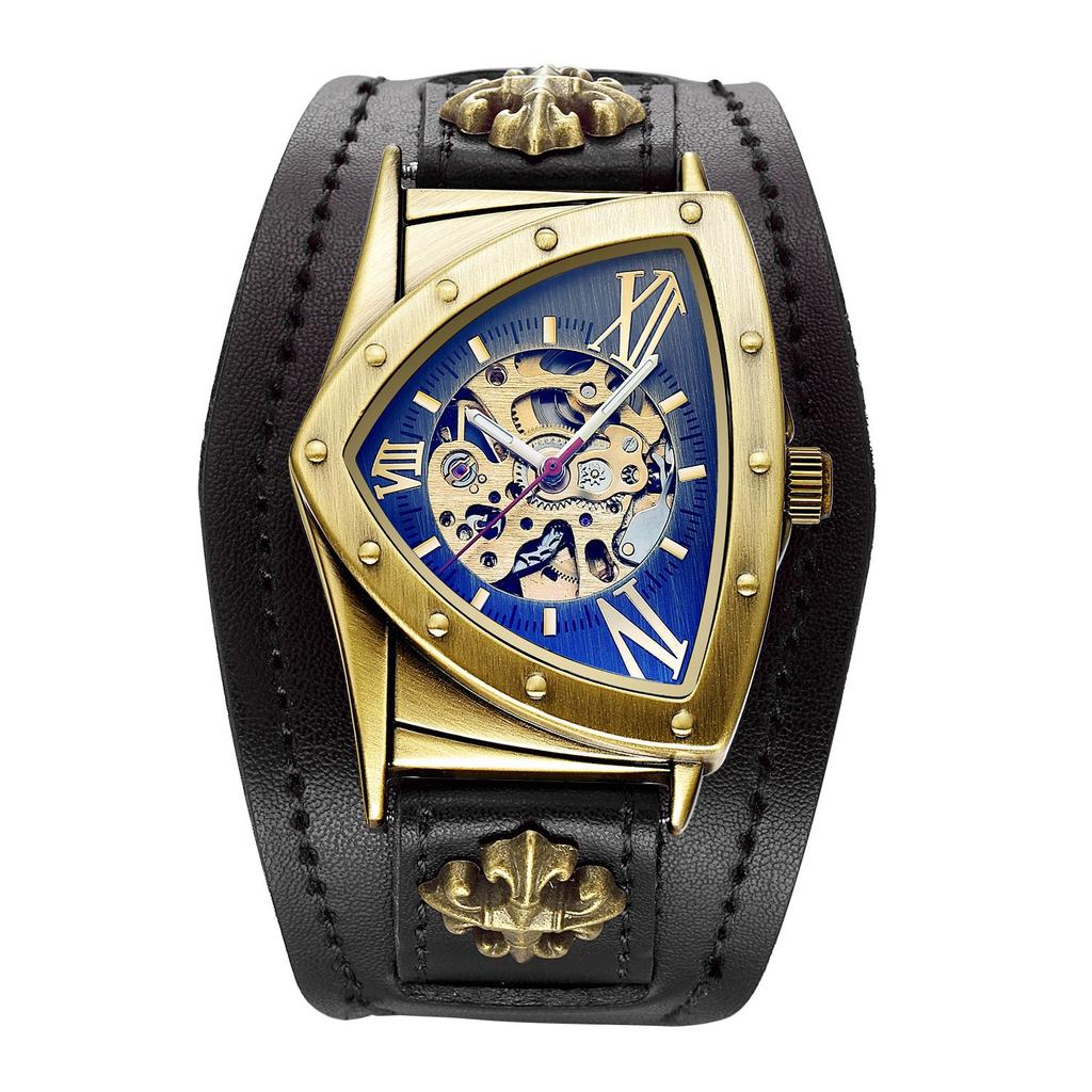 Shenhua Belt Rivet Buckle Men'S Barrel Shaped Hollow Skull Tourbillon Automatic Mechanical Watch