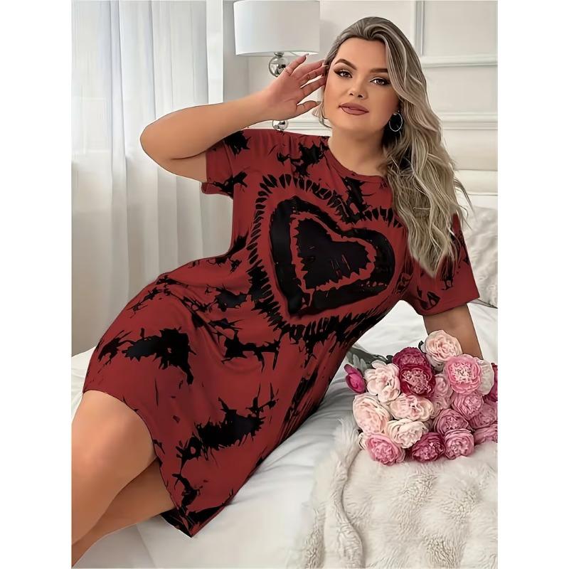 Women's Plus Size Printed Short Sleeve Round Neck Casual Breathable Dress