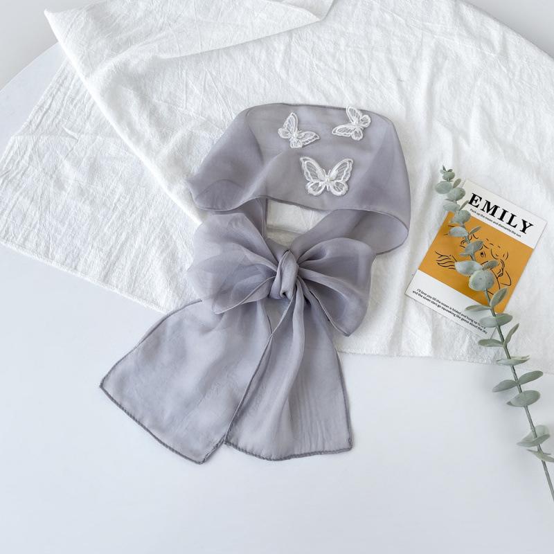 Butterfly Solid Color Scarf for Women Lace Fairy Style Hair Band Turban French Niche Elegant Scarf