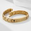 Stainless Steel Two-Tone Smooth 12mm Link Bracelet With Engraved Cross Charm Men Women Minimalist Geometric Design