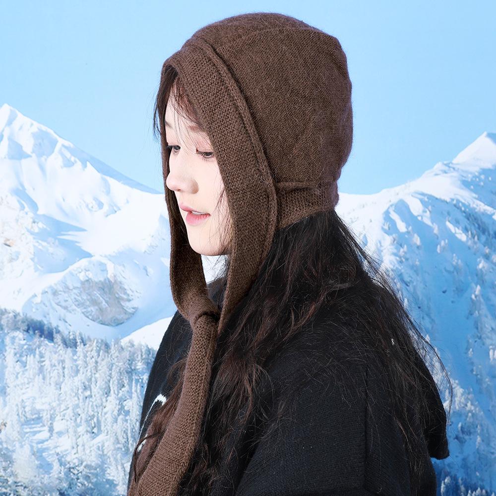 

Снежная атмосфера Вязаная шляпа раффия Зимняя защита ушей Милая шапка-пуловер Универсальная теплая шапка average size