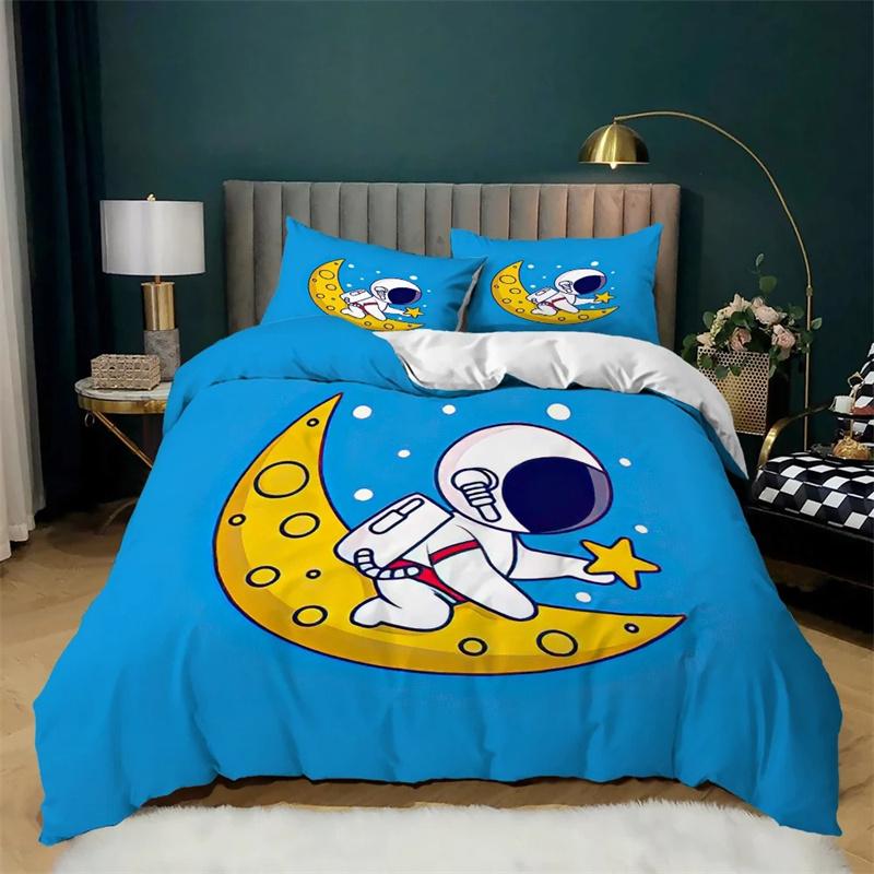

Child Astronaut Duvet Cover Galaxy Stars Space Pattern Rock Music Theme Navy Blue Bedding for Teen Boys Kids Room Decor 135x200cm 2pcs