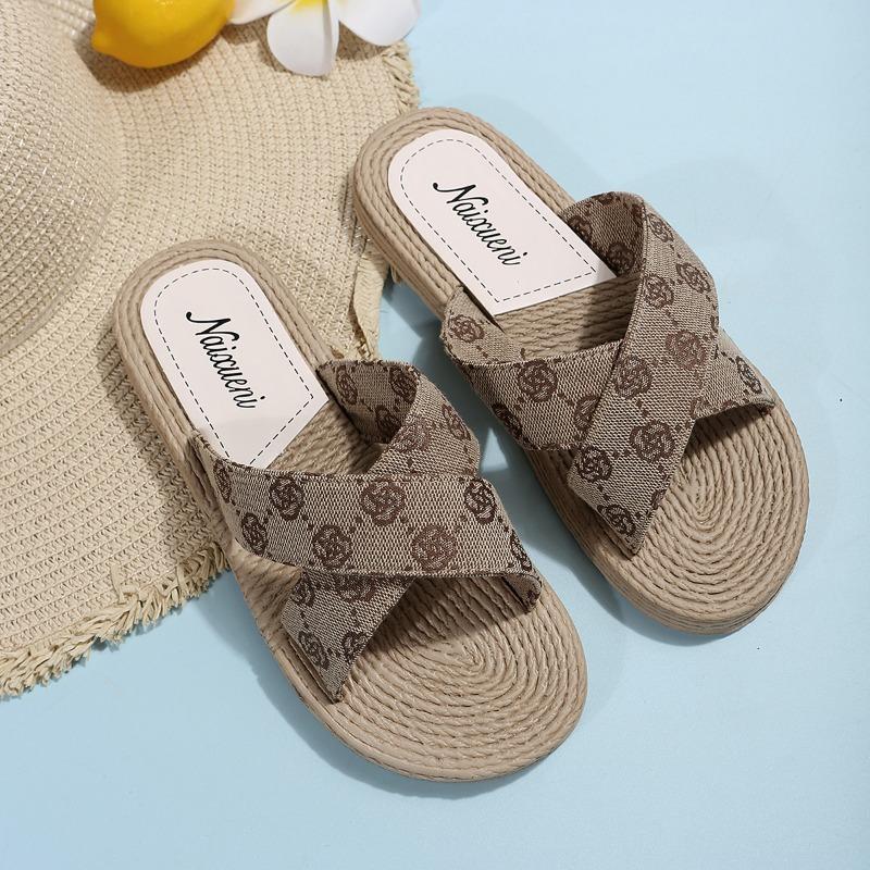 Dámské nové pantofle Summer Cross Drag Móda Konopné lano Svrchní oblečení Pantofle Pro volný čas Sandály a pantofle