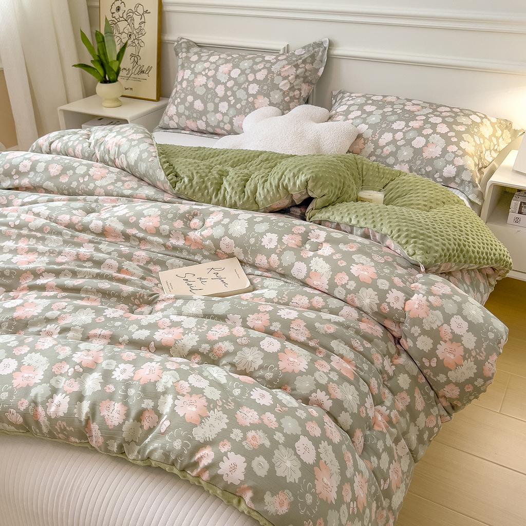 Floral Printed Thickened Warm Winter Quilt Fluffy Soft Weighted Blanket for Sleeping Double Bed Skin-Friendly Quilted Comforter
