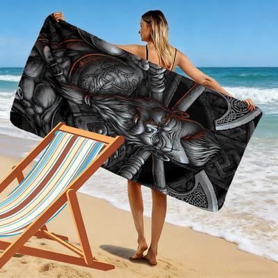 Imposing Viking Warrior 2D Flat Print Beach Towel, Large Soft Quick Dry Towel for Beach Camping Swimming.NSTJ0928202