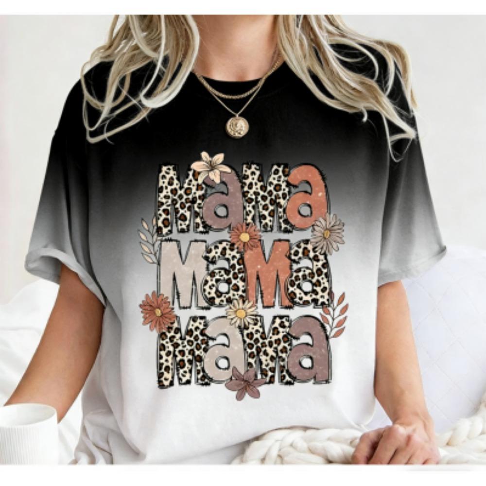 Funny Leopard Mama Colorful Print Women's Short Sleeves T-Shirt Loose Casual Summer Outdoor Street Women's Tees Tops
