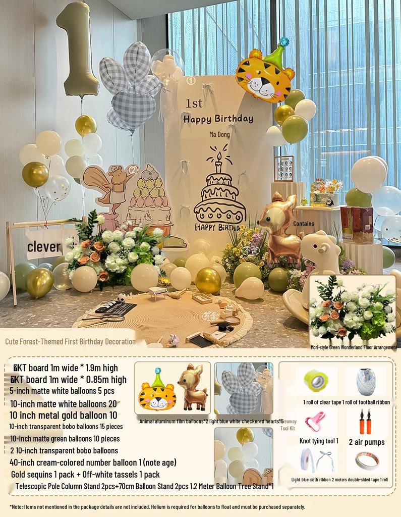 Korean Style First Birthday Decoration Set: Baby's 1st Year Balloon Backdrop