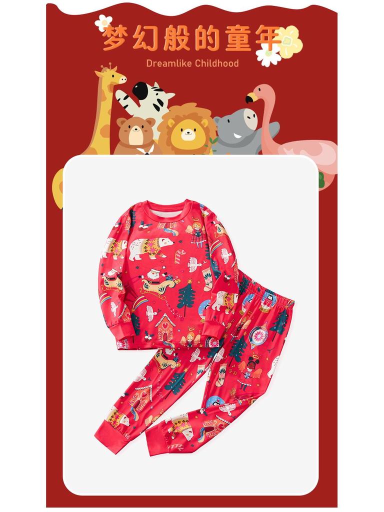 Autumn/Winter Children's Christmas Pajama Set: Cartoon Print Long Sleeve & Pants