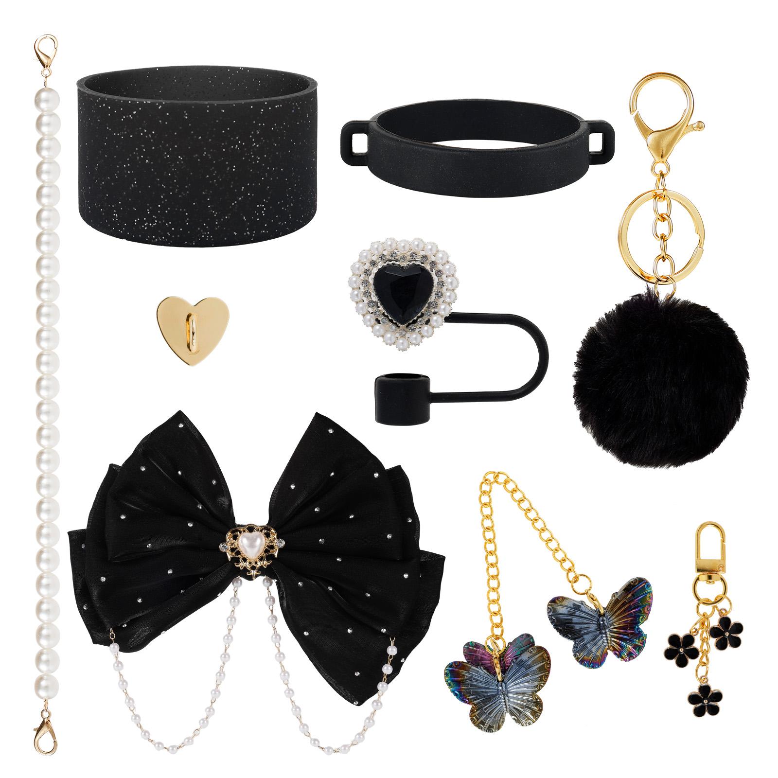 

9 Pcs Cup Accessories Set Bow Water Bottle Accessories Set with Bottle Cover Cup Strap Chain Pendant Bow for 20/30/40 oz Tumbler