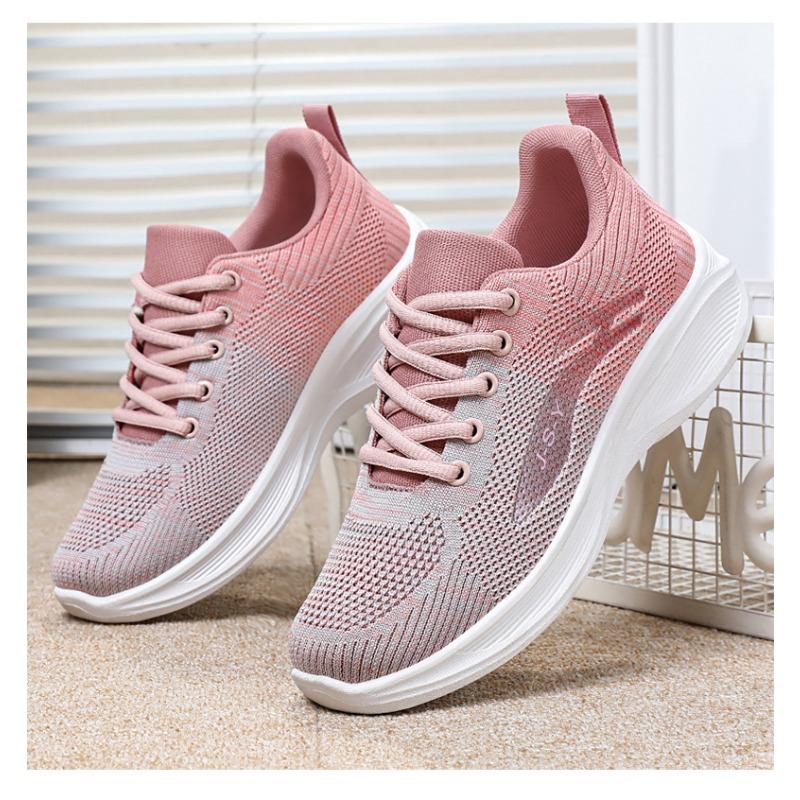 Women's Shoes 2024 Spring Casual Soft Sole Sports Shoes, Breathable Flying Mesh Shoes, Large-sized Running Shoes