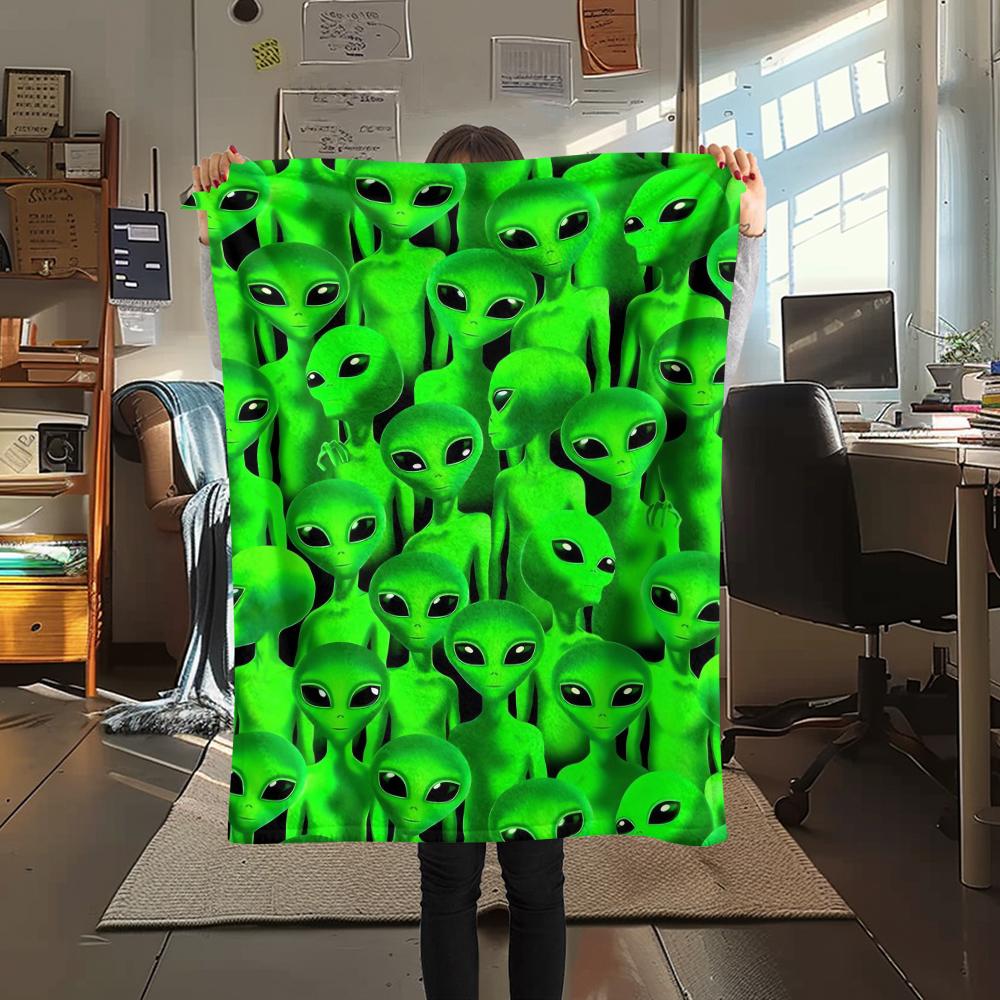 

1Pc UFO Alien Print Flannel Blanket, High quality Comfortable for All Seasons, Home Decor, Warmth and Comfort, Perfect for Gifts 80cm x 120cm