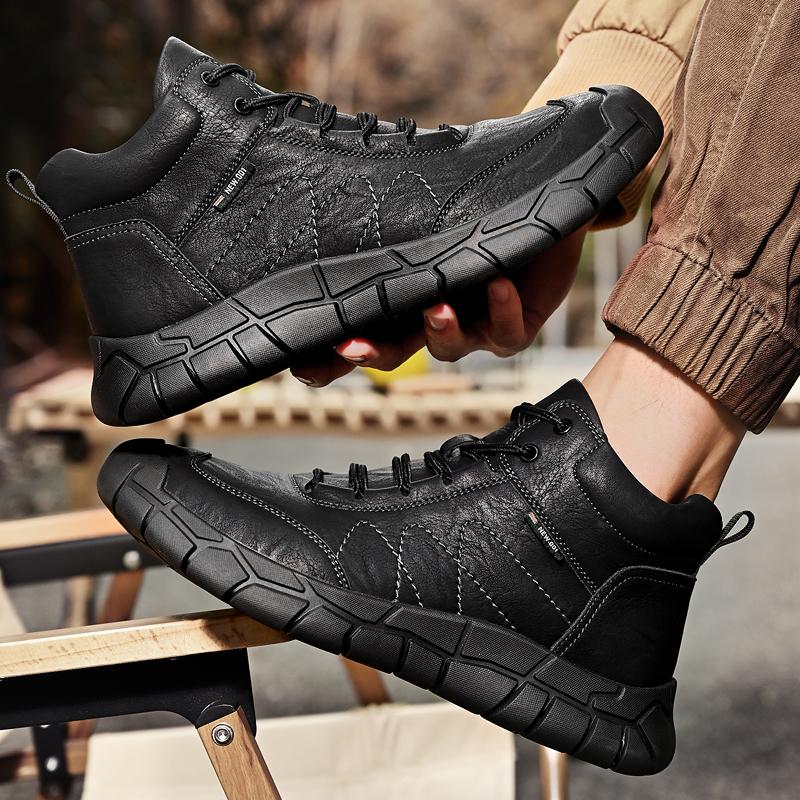 Men's Leather Boots Handmade Outdoor Plush Ankle Boots for Men Casual Shoes Large Size Tooling Shoes