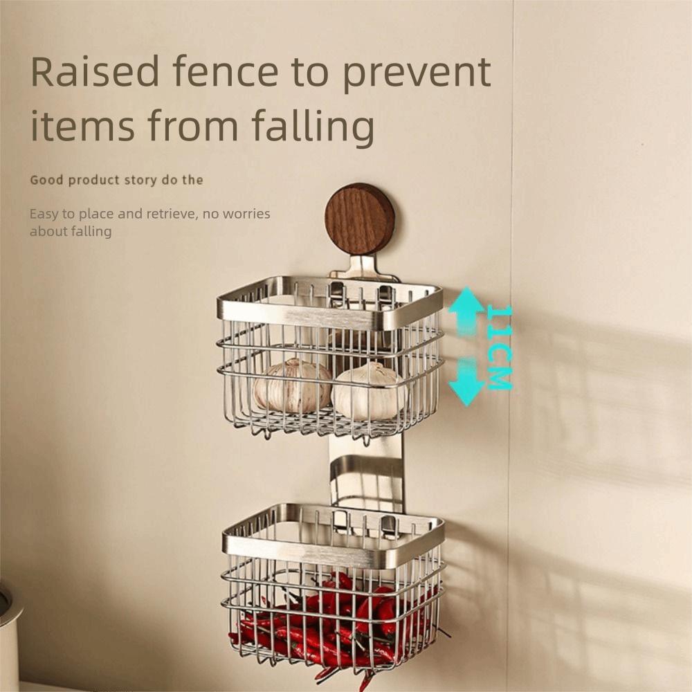 Stainless Steel Kitchen Wall Hanging Rack Walnut Hanging Onion Storage Box  Fruit