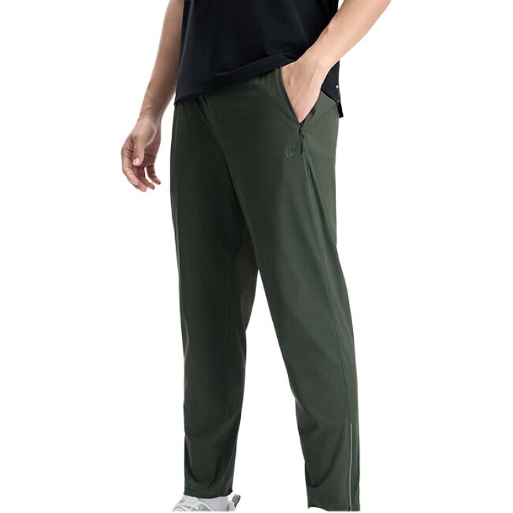 Fila Solid Color Outdoor Casual Mid Waist Straight Leg Elastic Drawstring Knit Sports Pants Men Bottoms Pine-Green A11M431608F-GN