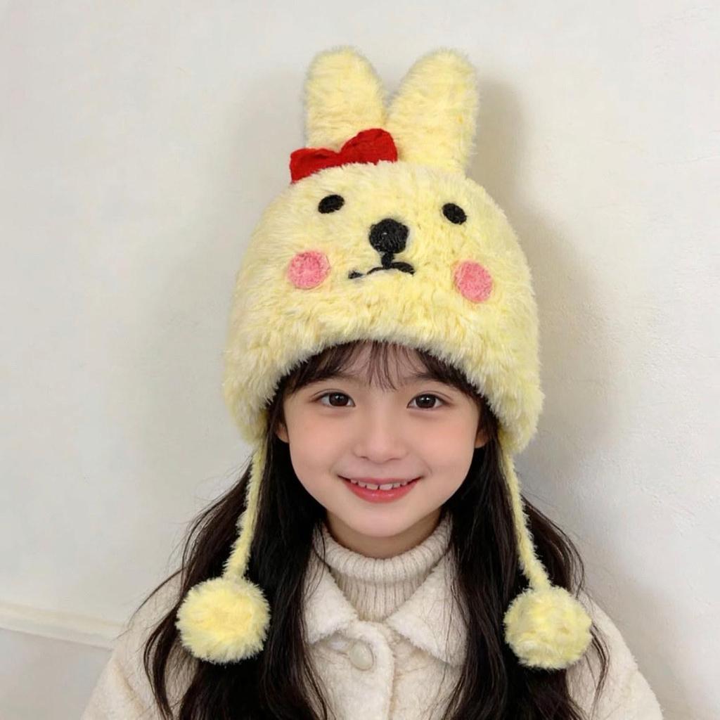 Sweet Rabbit Plush Earmuff Hat for Kids - Cute Pull-On Design, Perfect for Autumn/Winter Warmth, Ideal for Boys and Girls