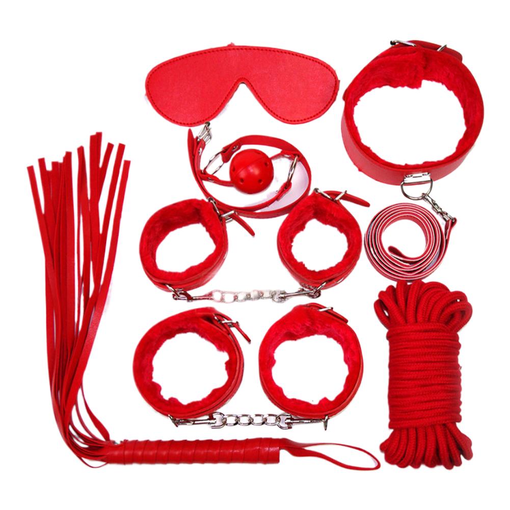 Sexy Leather BDSM Kits Plush Sex Bondage Set Handcuffs Sex Games Whip Gag Nipple Clamps Sex Toys For Couples Adults Games