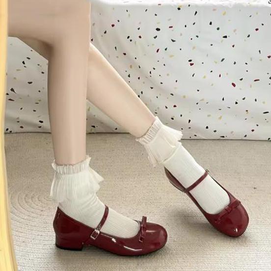 Spring Wine Red Women Mary Jane Shoes Shallow Ladies Casual Butterfly Knot Shoes Eelgant Dress Shoes