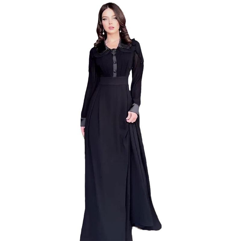 2024 Herbst Damen Einfarbiges Hochtailliertes Schlankheitskleid mit Umlegekragen - Royal Sister Stil