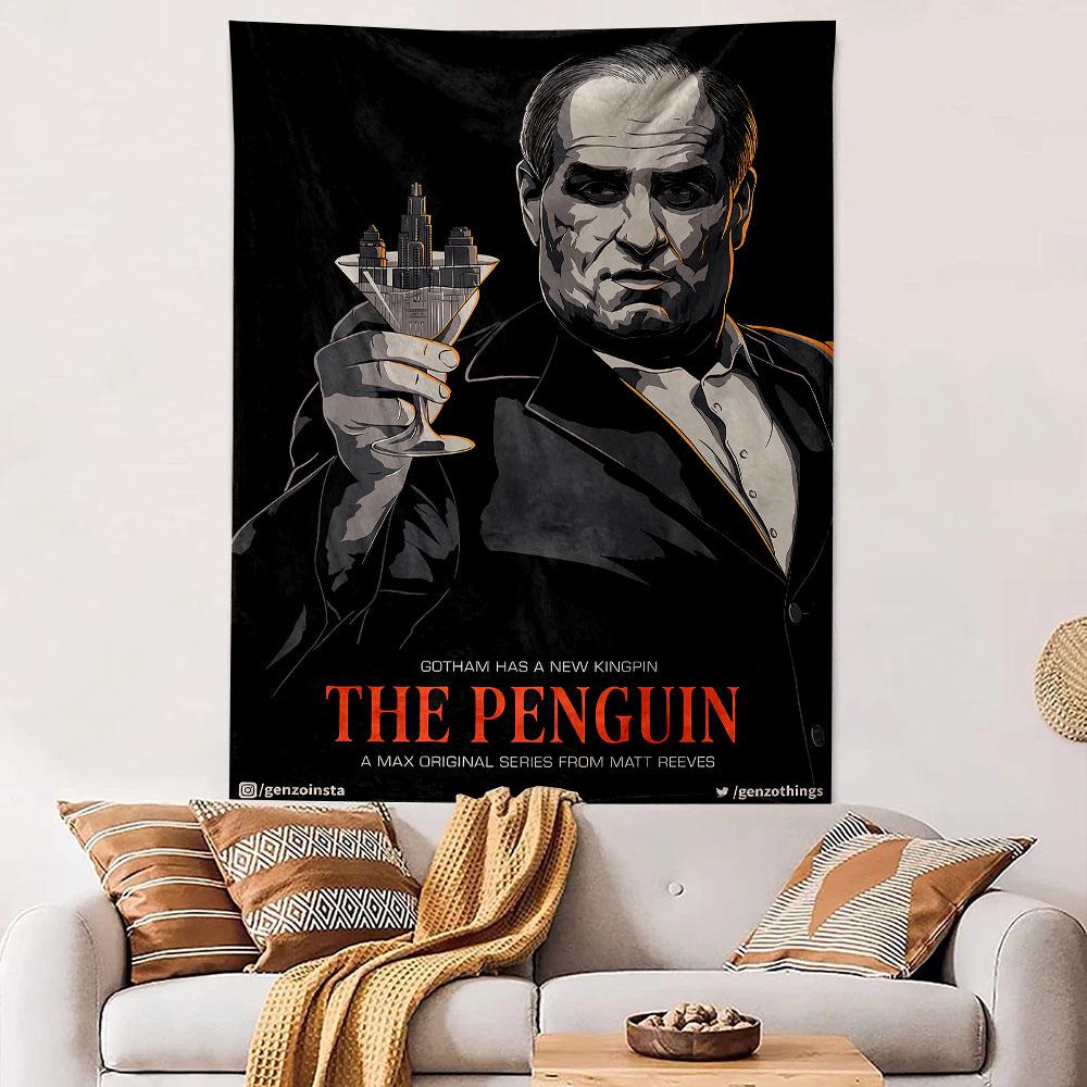The Penguin Tapestry Wall Hanging, Gotham Crime Series Art, DC Villain Wall Decor for Bedroom Man Cave