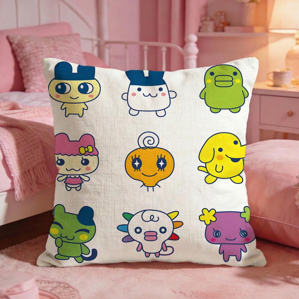 Cute Cartoon Tamagotchi Cushion Cover Premium Comfort Reversible Pillow Cove Two In One Design For Any Room Car Interior