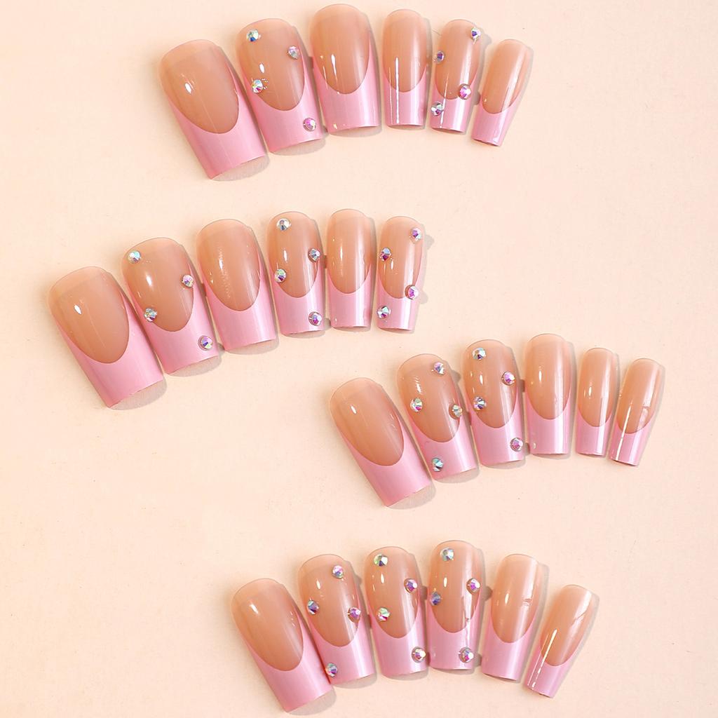 24PCS Fake Nails French Pink Tips Artificial Nail Tips Press On Nails Sweet Long Artificial Nails for DIY Nail Art Decoration