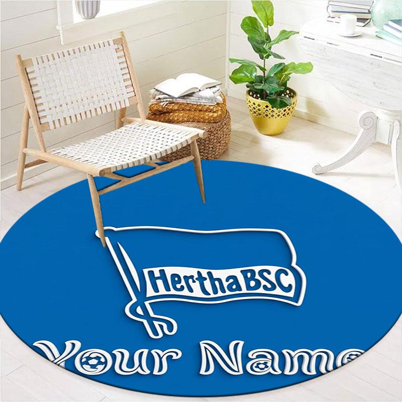 Hertha BSC Custom Name Round Area Rug,Carpet Rug for Living Room Bedroom Sofa Playroom Decor,Non-slip Floor Mat