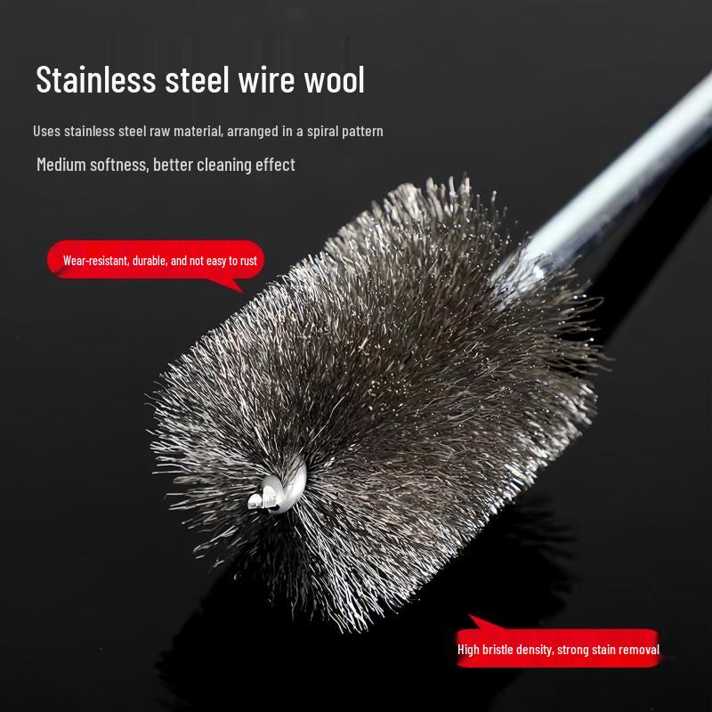 Industrial Rust Removal and Polishing Brush with Handle - Stainless Steel and Copper Wire for Inner Hole Sanding
