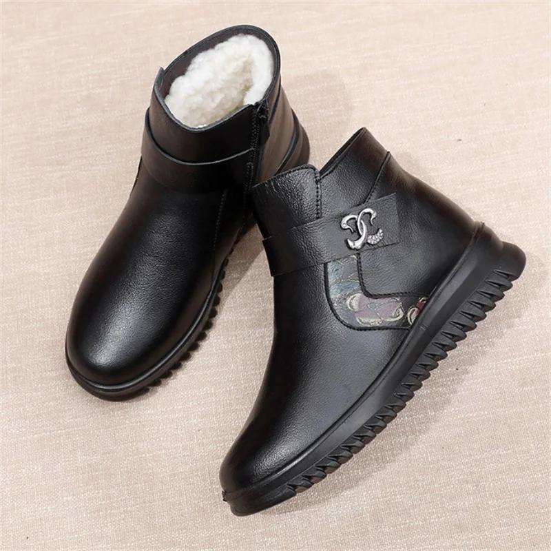 Winter Shoes New Women Boots Genuine Leather Wedge Heels Non-slip Winter Women's Shoes Mother Warm Boots Famale Snow Boots