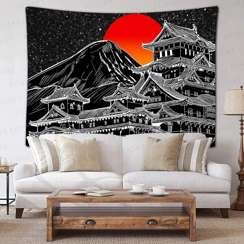 Tapestry Japanese Legend Wall Hanging Blanket Fuji Mountain Art Chinese style Print Tapestry 60x40inch Tokyo Natural