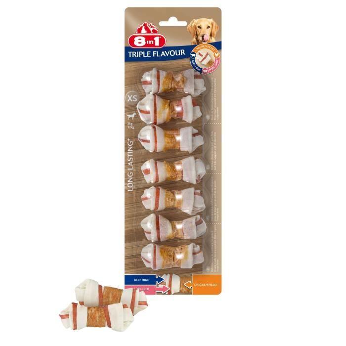 8in1 Triple Flavour Os à mâcher Premium XS aux Bœuf, Porc, Poulet - Pour chien de petite taille - 7 pièces