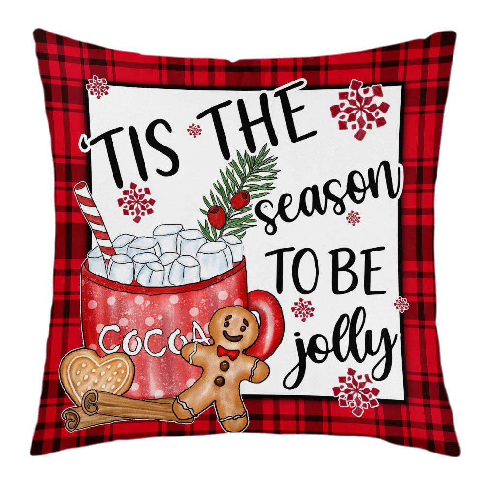 New Christmas Short Plush Pillow Cover Peach Skin Digital Printing Cushion Cover Christmas Snowman Pattern