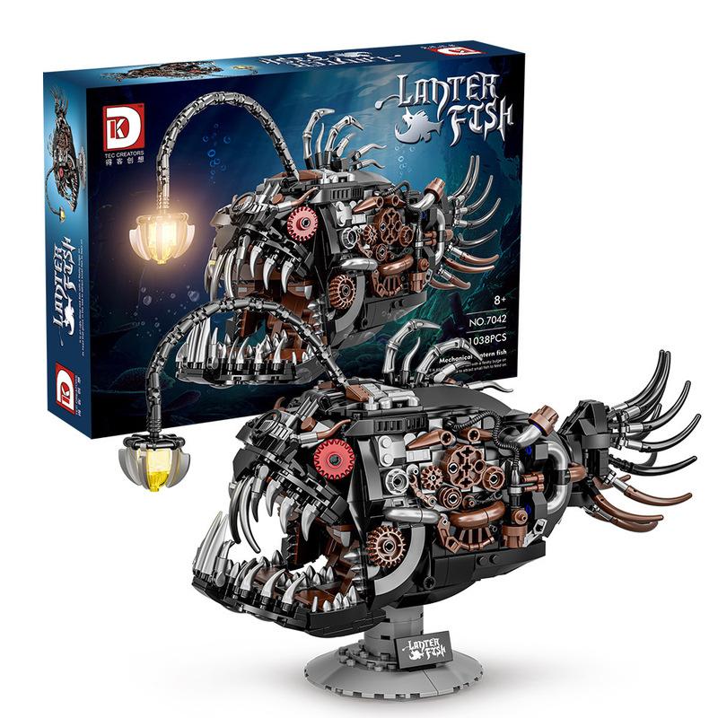 Mechanical Anglerfish Building Blocks Model Kit with LED Light Creative Assembled Display Toy Complex Construction Set for Adult