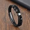 Mens Adjustable Stainless Steel Cross Pendant Braided Leather Bracelet Fashion Casual Wear