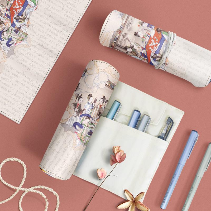 Jiujiu Stationery Creative Chinese Style Retro Roller Blind Pencil Case - Large Capacity Japanese Fabric