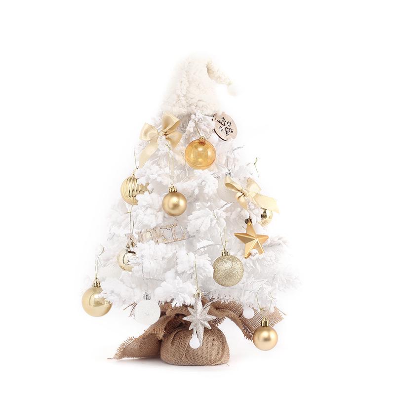 White PVC Flocked Mini Desktop Christmas Tree Set with Ornaments