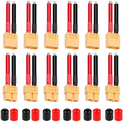 6 Paar XT60-Stecker-Kabel – Stecker und Buchse mit 12AWG Silikonkabel + Schutzkappen – Für RC-Drohnen, LiPo-Akkus, Autoladegeräte