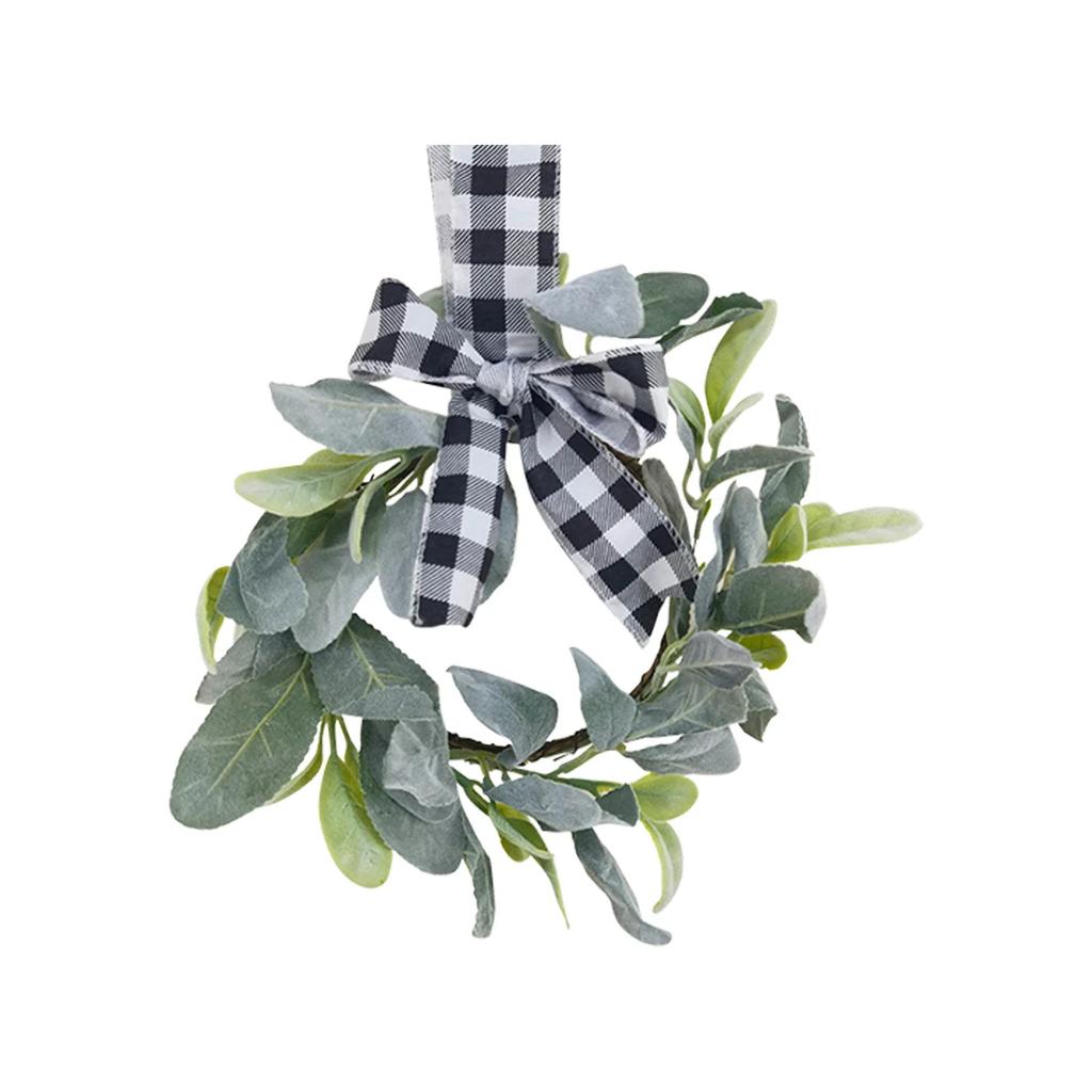Wreath With Bow-Knot Christmas Decor Artificial Plant Fake Flower DIY Crafts Candle Rings Gift Box Window Wall Dining Table