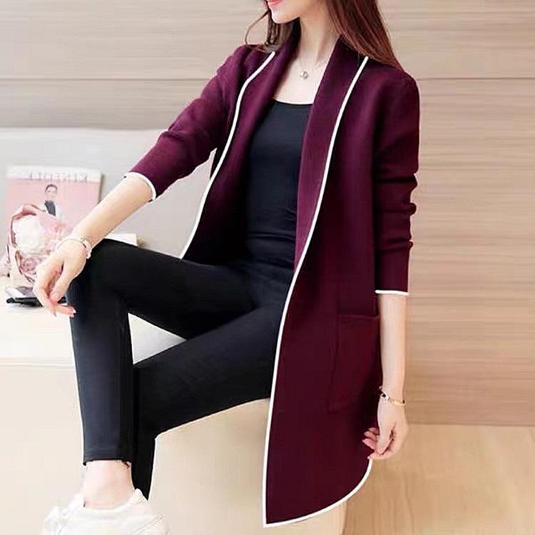 Modischer Damen-Strickjacke in mittlerer Länge: Vielseitiges, lockeres, lässiges Langarm-Oberteil für Frühling & Herbst.
