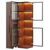 Display Cabinet 70×38×160 Cm with Pull-out Shelf – Double-glass Floor Display Case LED, MDF Cabinet Walnut, for Living Room, Dining Room, Kitchen