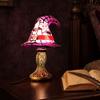 Halloweenový čarodějnický klobouk Stolní lampa, USB vitrážová čarodějnická klobouková lampa, Vintage gotický kouzelnický klobouk Dekorativní noční světlo pro domov, ložnici