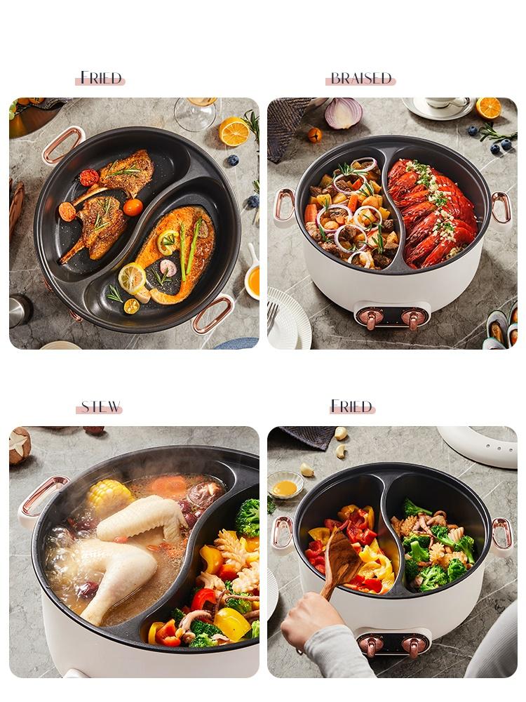 220V Electric Hot Pot Multicooker Household Non-stick Cooking Machine Frying Pan Pot 5L Double-flavor Hot Pot 3L Single Pot