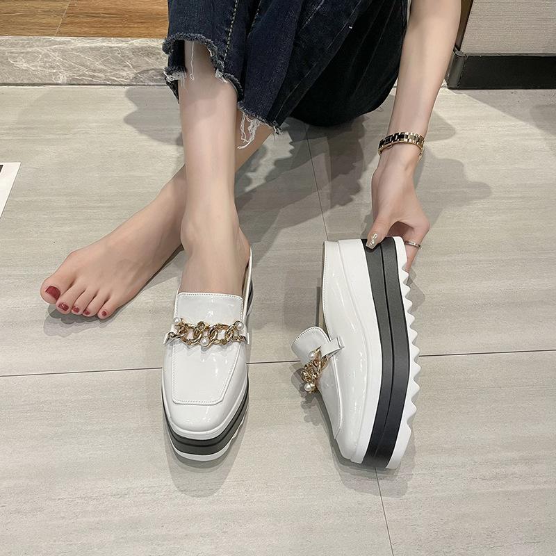 Thick bottom slope heel bag head slippers, wear new autumn large size casual without heel chain muffin slippers