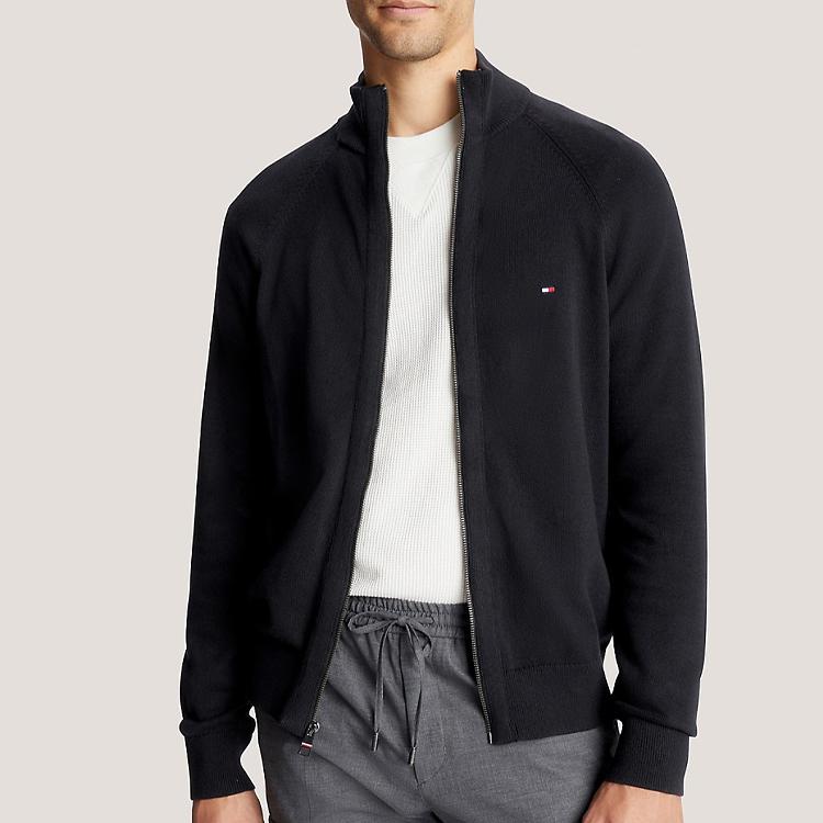 Tommy Hilfiger Cardigan a Maglia da Uomo Colore Unico Semplice Versatile Logo Old Money Ricamato Collo Alto Manica Lunga Primavera Autunno cardigans da uomo 78J9322-001