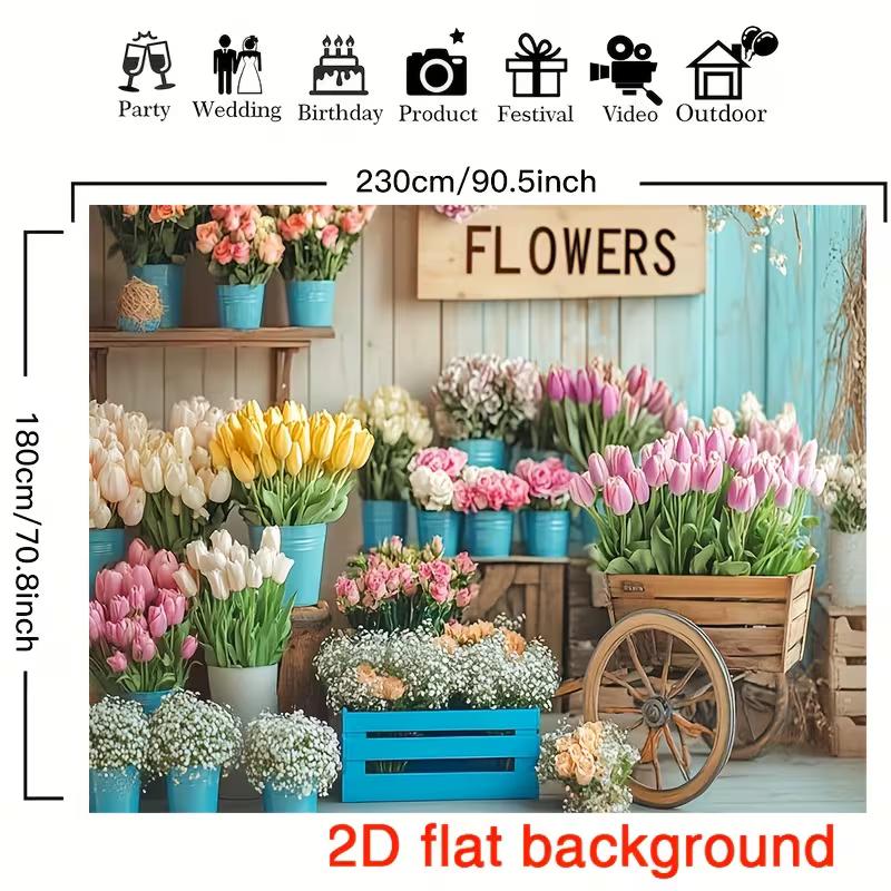 2D Flower Shop Photography Backdrop, Rustic Floral Background Cloth