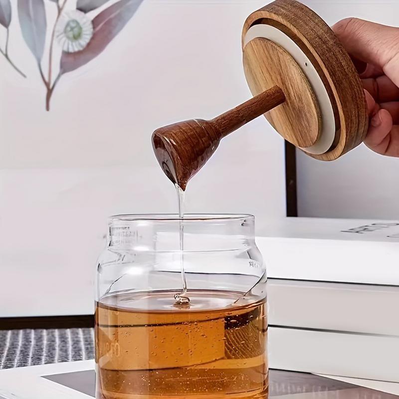 Honey Jar High Borosilicate Glass Sealed Tank with Wooden Lid Mixing Rod Wood Dip Sticks Transparent Honey Sealed Storage Jars