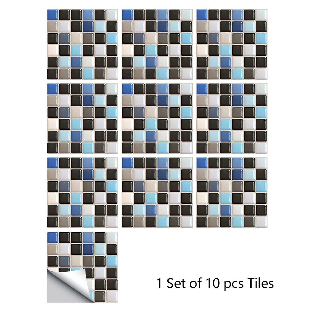 10pcs/set 10/15/20/30cm Flat Marble Mosaic Hard Tiles Wall Sticker Kitchen Bathroom Floor Diagonal Decor Wallpaper PVC Art Mural