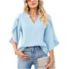 Summer V-neck Loose Casual Office Women Blouse Elegant Petal Short Sleeve Ruffled Chiffon Top Fashion Female Solid Color Simple Shirts Women Vlothing