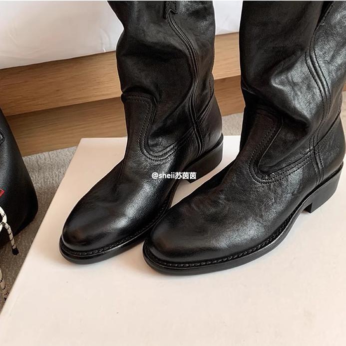 Burke Highway~ Leather V-mouth Western Boots Thick Heel Short Boots Women's Desert Boots Fall/Winter