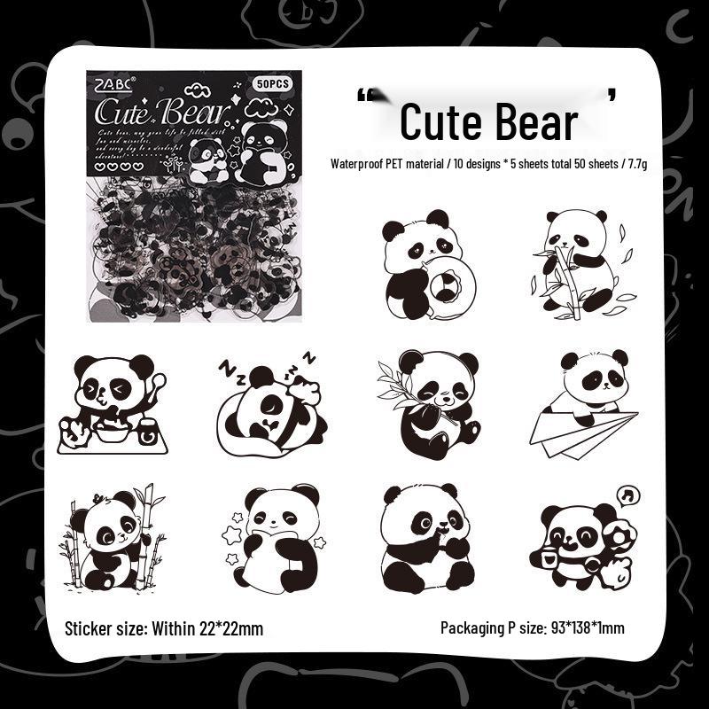 ZABC Energetic Animals PET Sticker Pack - 50 Cute, Irregularly Shaped Journal Stickers in 6 Styles