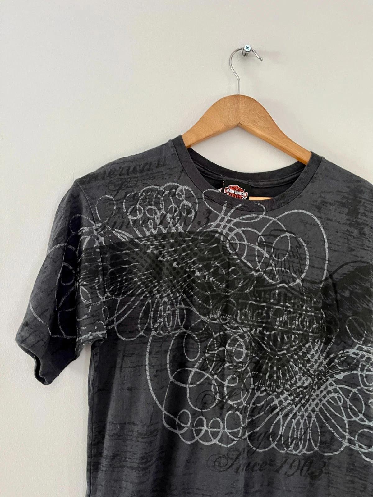Harley Davidson T Shirt Womens Small Black Graphic Biker Y2K Grunge Tee 2XL